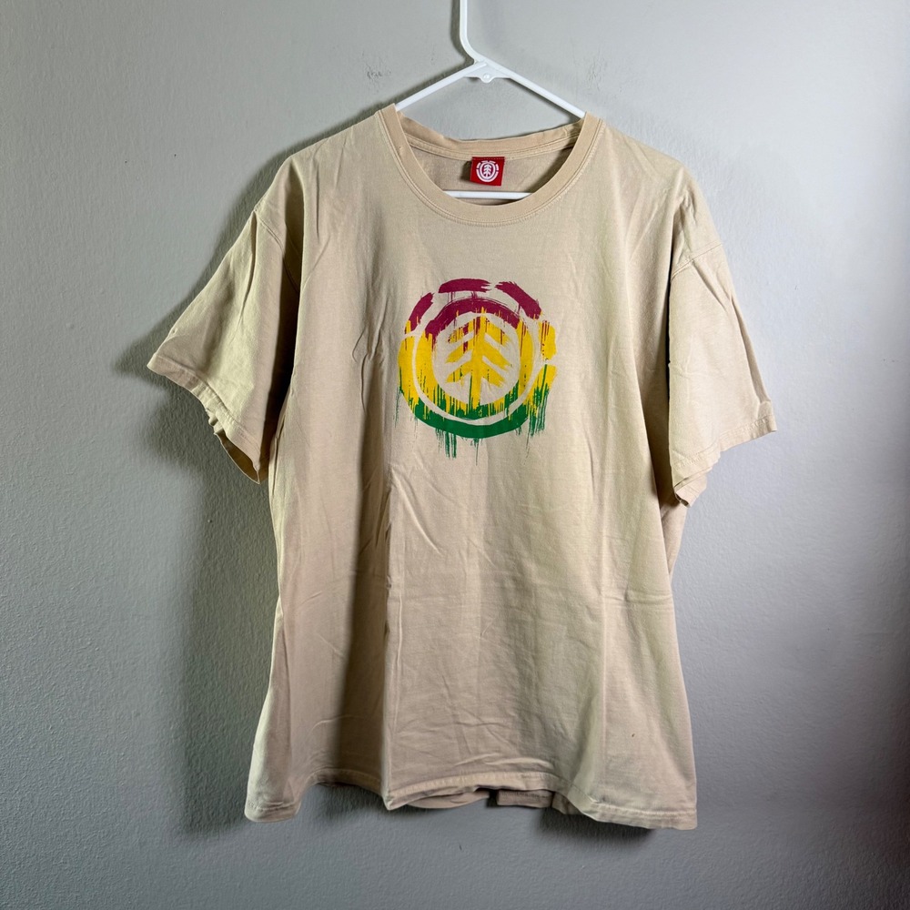 Element Skateboards Rasta Logo Graphic T-Shirt Mens XL Tan Beige Short Sleeve
